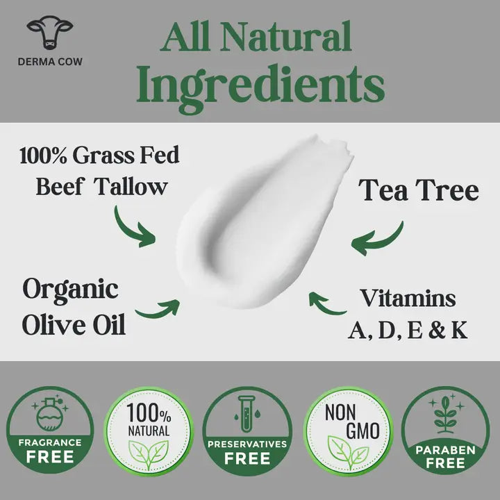 Whipped Tallow Cream + Tea Tree, 100% Grass Fed Beef Tallow