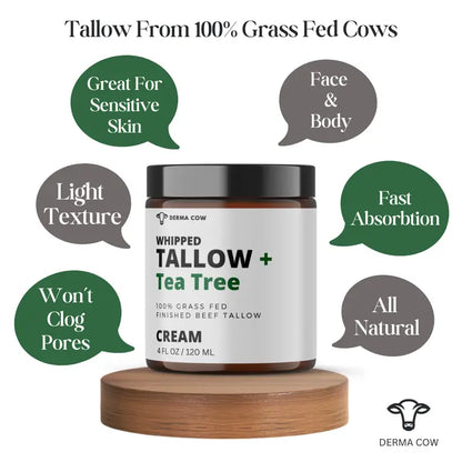 Whipped Tallow Cream + Tea Tree, 100% Grass Fed Beef Tallow